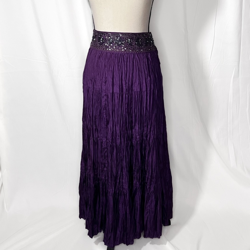 BCBG Max Azria Silk Purple Beaded Boho Maxi Skirt Size S